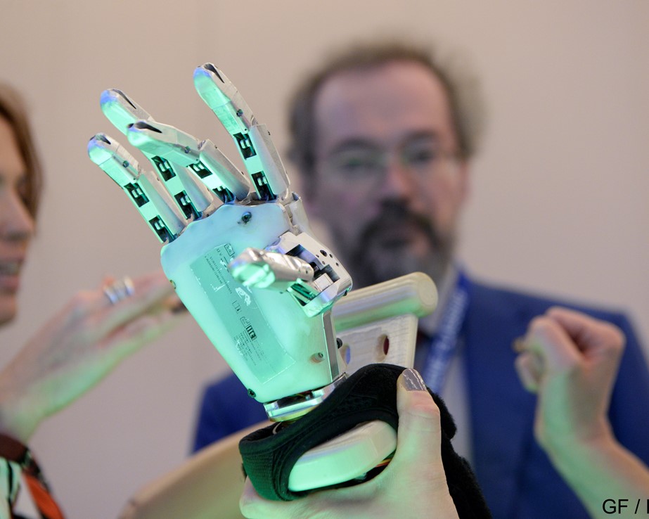 A prosthetic arm prototype at the Graphene Experience Zone at Mobile World Congress 2017