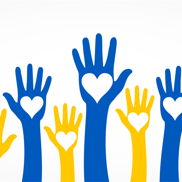 hands raised in solidarity with Ukraine