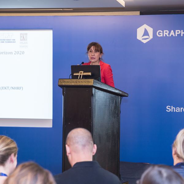 Maria Koutrokoi speaking at the Graphene Week 2017 Women In Graphene session
