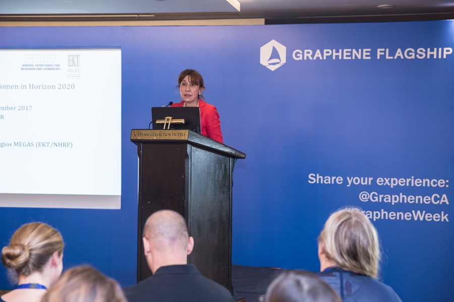 Maria Koutrokoi (EC Programme Officer) speaking at the Graphene Week 2017 Women In Graphene session