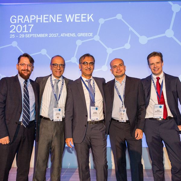 Graphene Week 2017 Opening Ceremony. Left to right: Aris Nasikas, Costas Galiotis, Thomas Skordas, Vincenzo Palermo, Wide Hogenhout.