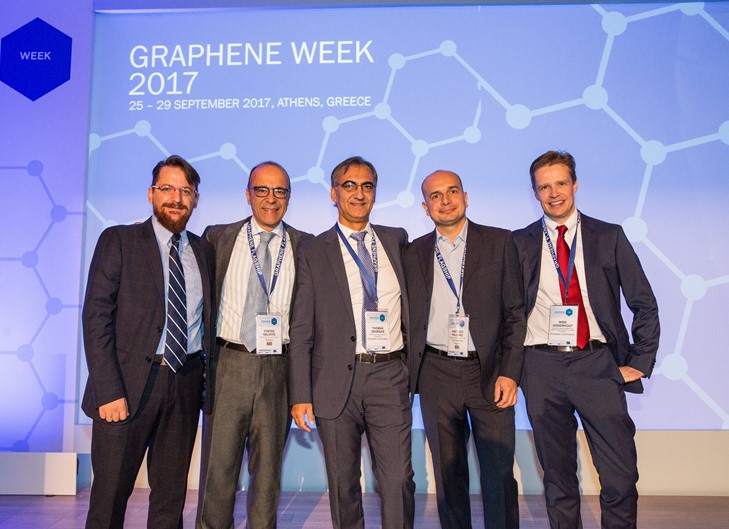 Graphene Week 2017 Opening Ceremony. Left to right: Aris Nasikas, Costas Galiotis, Thomas Skordas, Vincenzo Palermo, Wide Hogenhout.