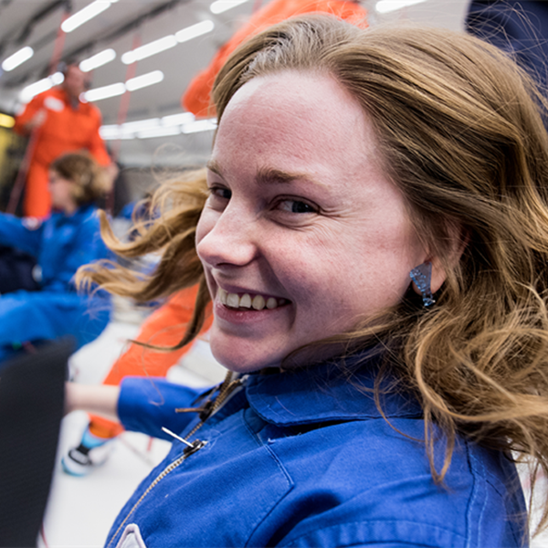 Graphene Flagship female student aboard zero gravity flight.