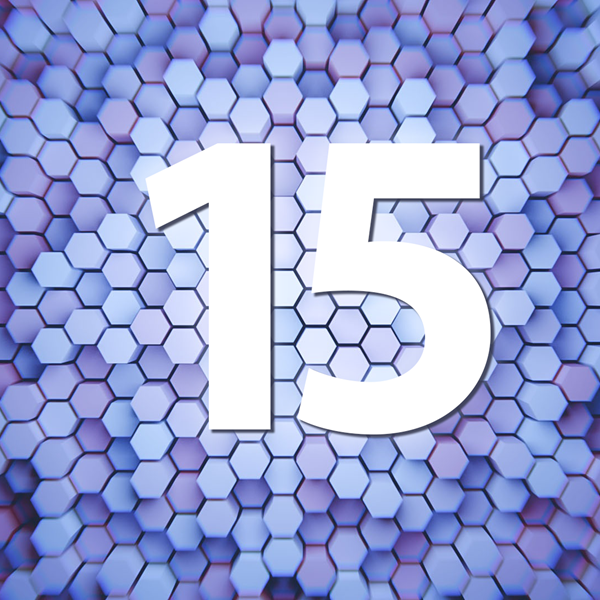 Number 15 with hexagon background