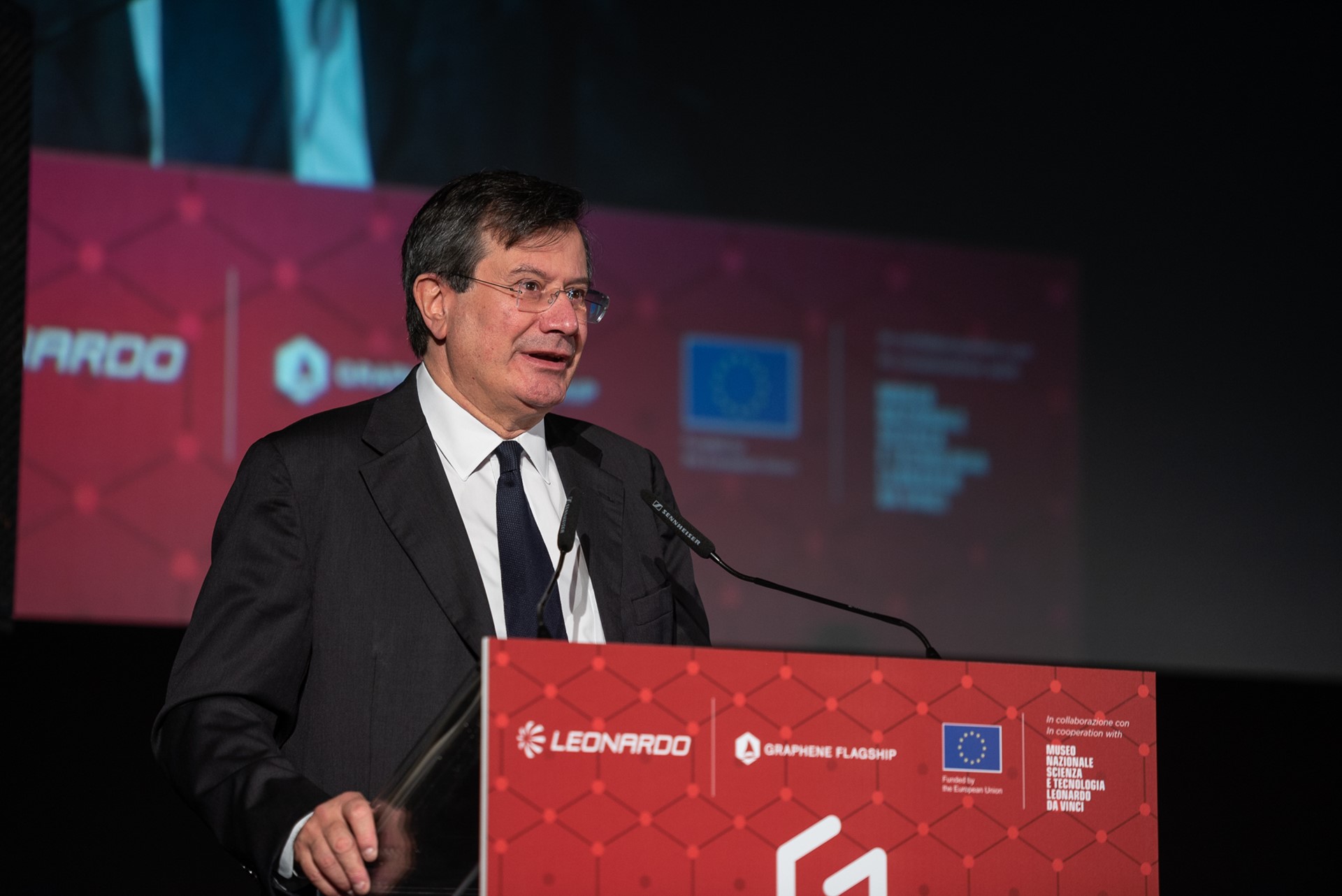 Fiorenzo Galli general director of the Museo Scienza e Tecnologia Leonardo da Vinci speaks at the Graphene Flagship's 2018 Marketplace event