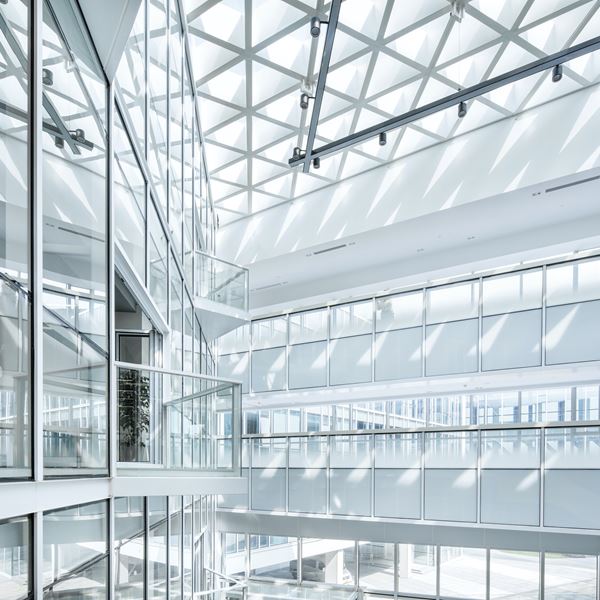  Business hall interior with glass wall