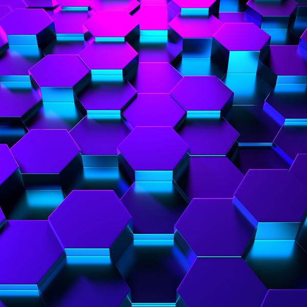 Purple hexagons representing graphene.