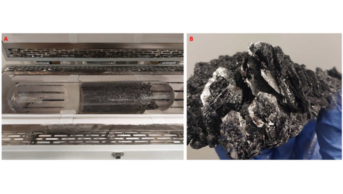 Large scale growth of WSe2 in three zone furnace and (B) formed WSe2