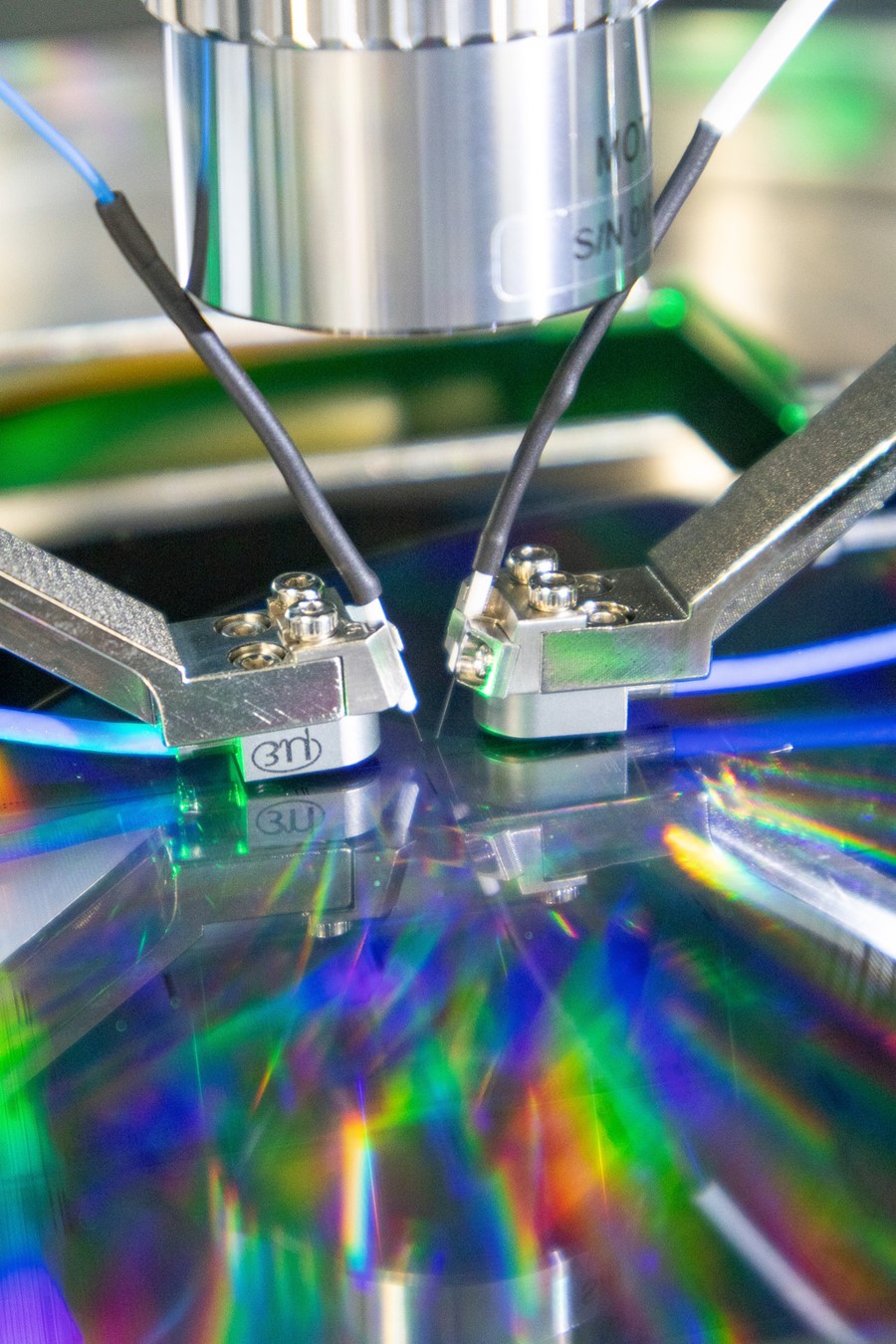 Black Semiconductor's graphene-fotonic wafer in probing process.