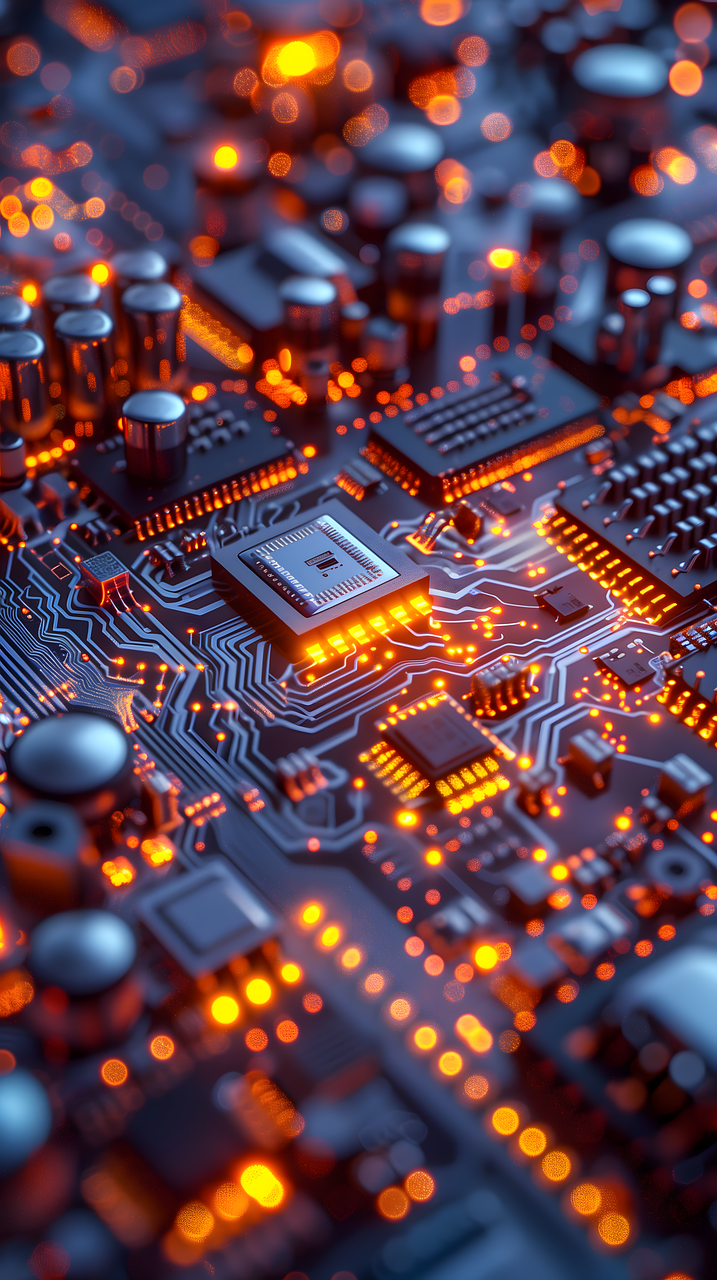 Luminous blue-orange microchip.