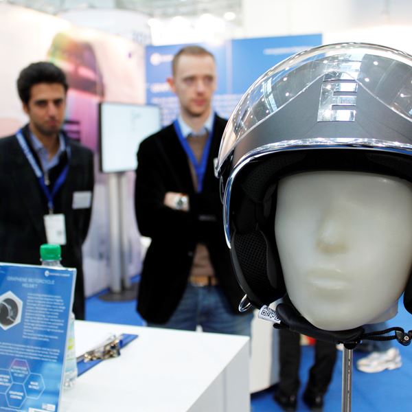 A motorcycle helmet made with graphene composite materials