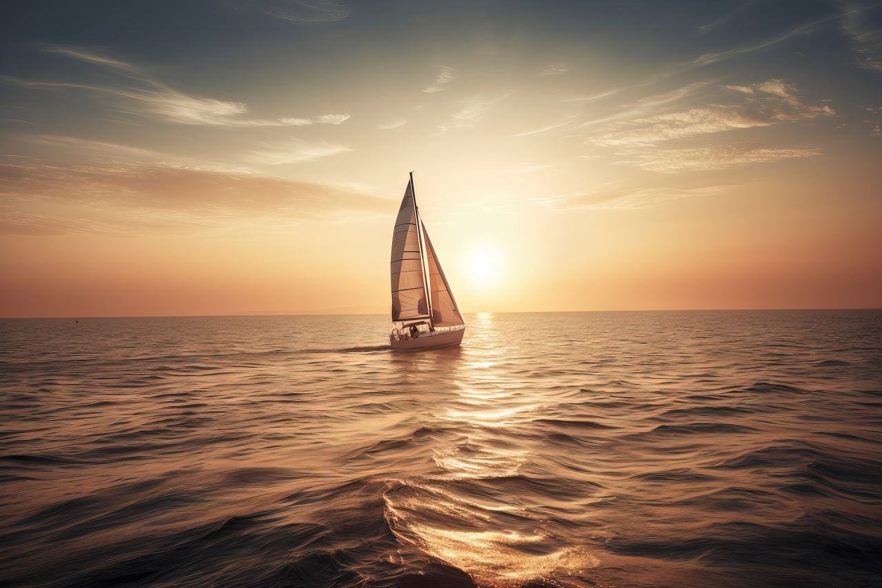Sailboat sails into horizon