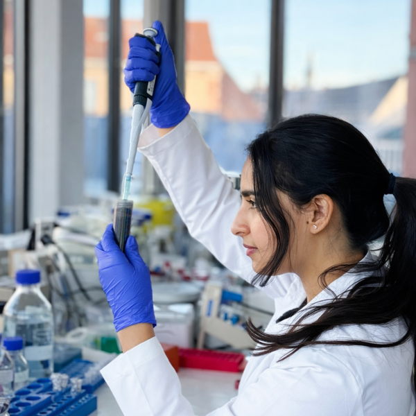 Teissir Ben Ammar, Graphene Week 2025 poster winner, in the lab