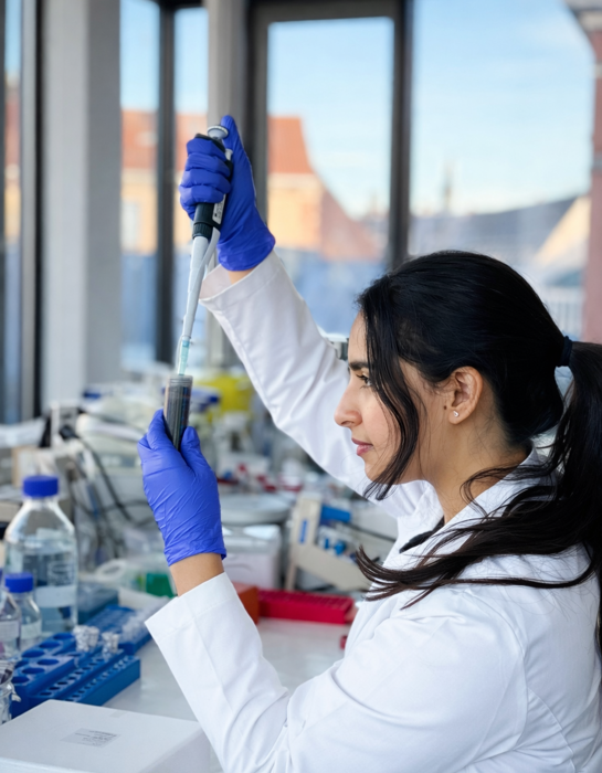 Teissir Ben Ammar, Graphene Week 2025 poster winner, in the lab