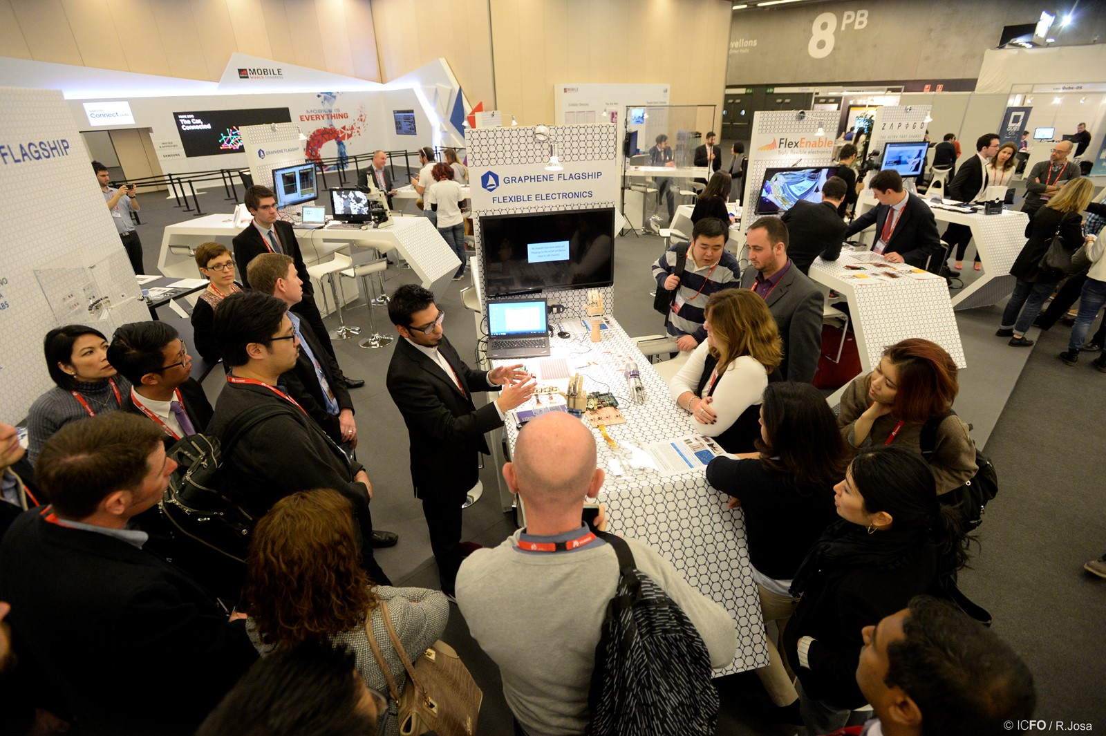 An organised tour of the Graphene Pavilion at Mobile World Congress 2016